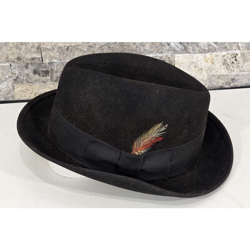Vintage Bollman Dynafelt Deluxe Fur Blend Fedora Hat Black 7 1/8 USA Grandpacore